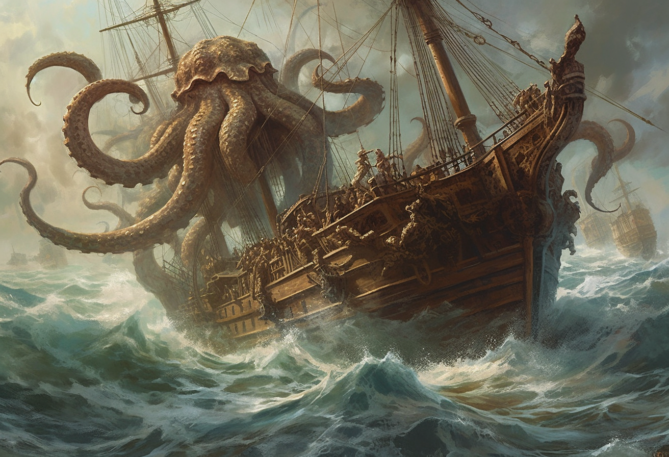 Giant Octopus attacking ancient ship