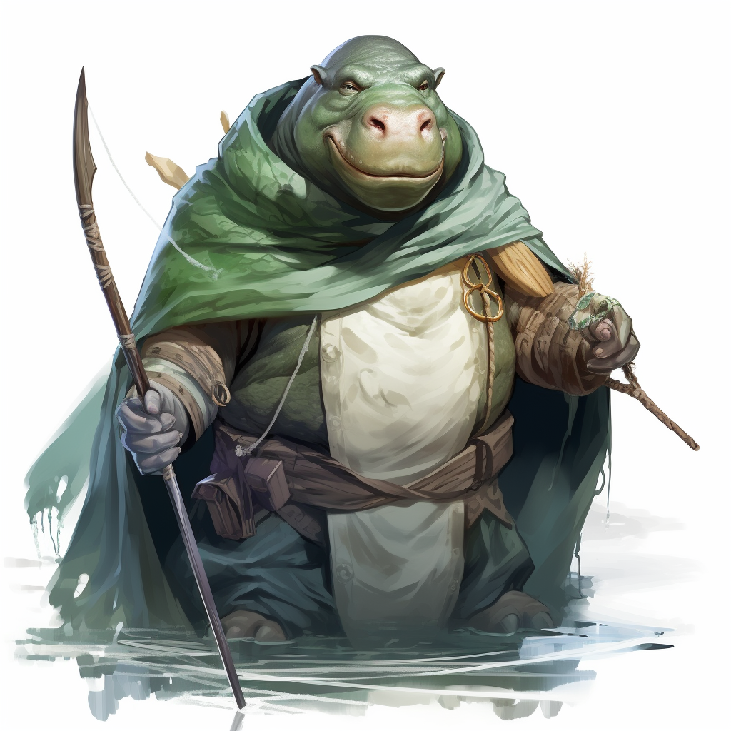 Giff hippo man with green cloak