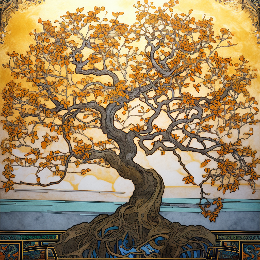 Ginko tree in Alphonso Mucha style