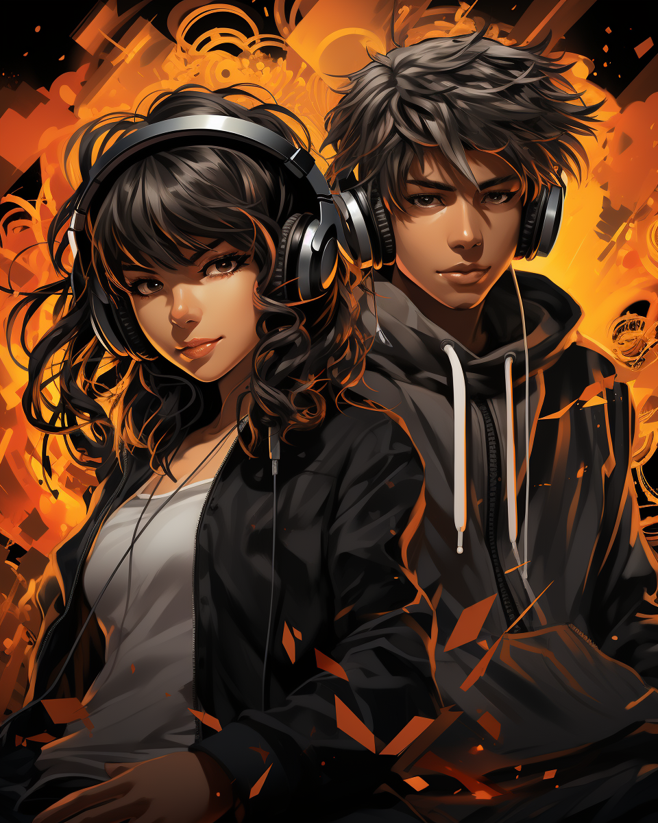 Girl and Boy DJs with Dark Anime Style