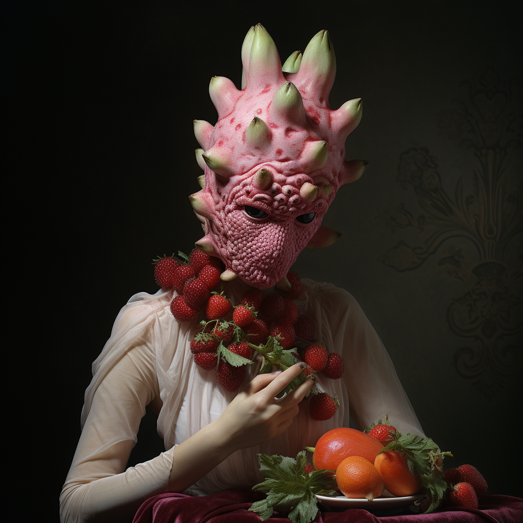 Girl with dragonfruit head