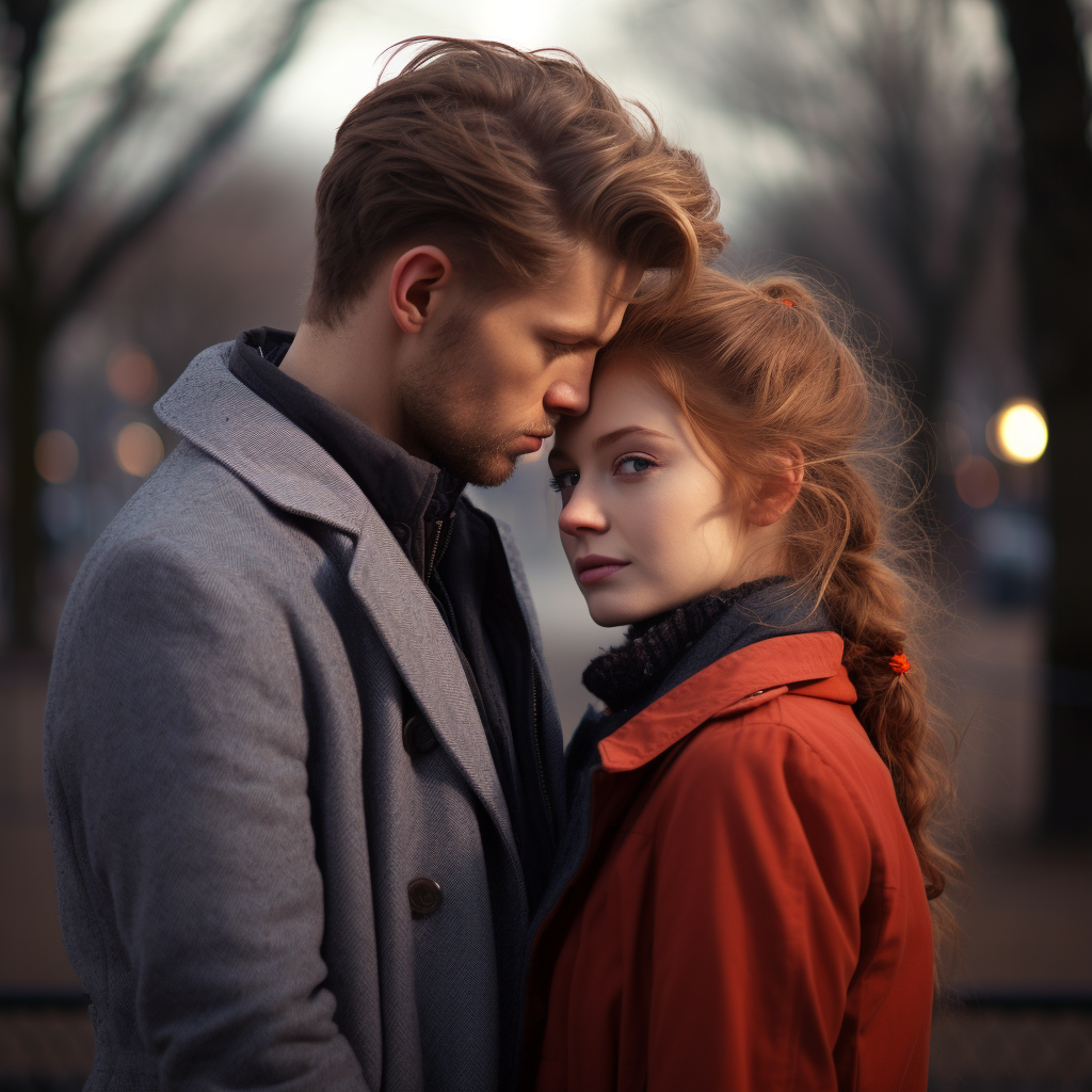 Beautiful girl and guy in the park