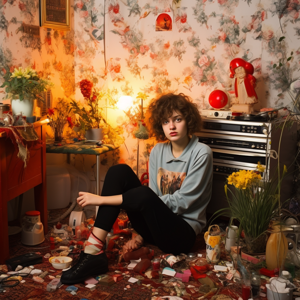 20 Year Old Girl Sitting on Floor in Living Room