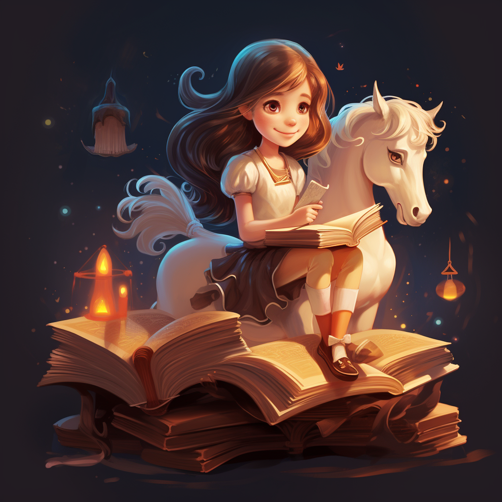 Cartoon girl on magic book with horse legs