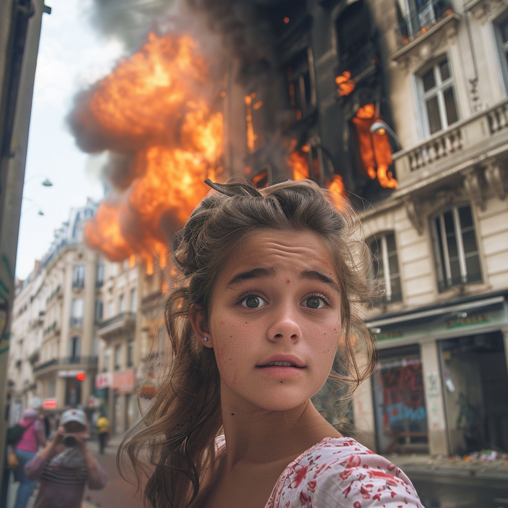 Girl taking selfie with fire