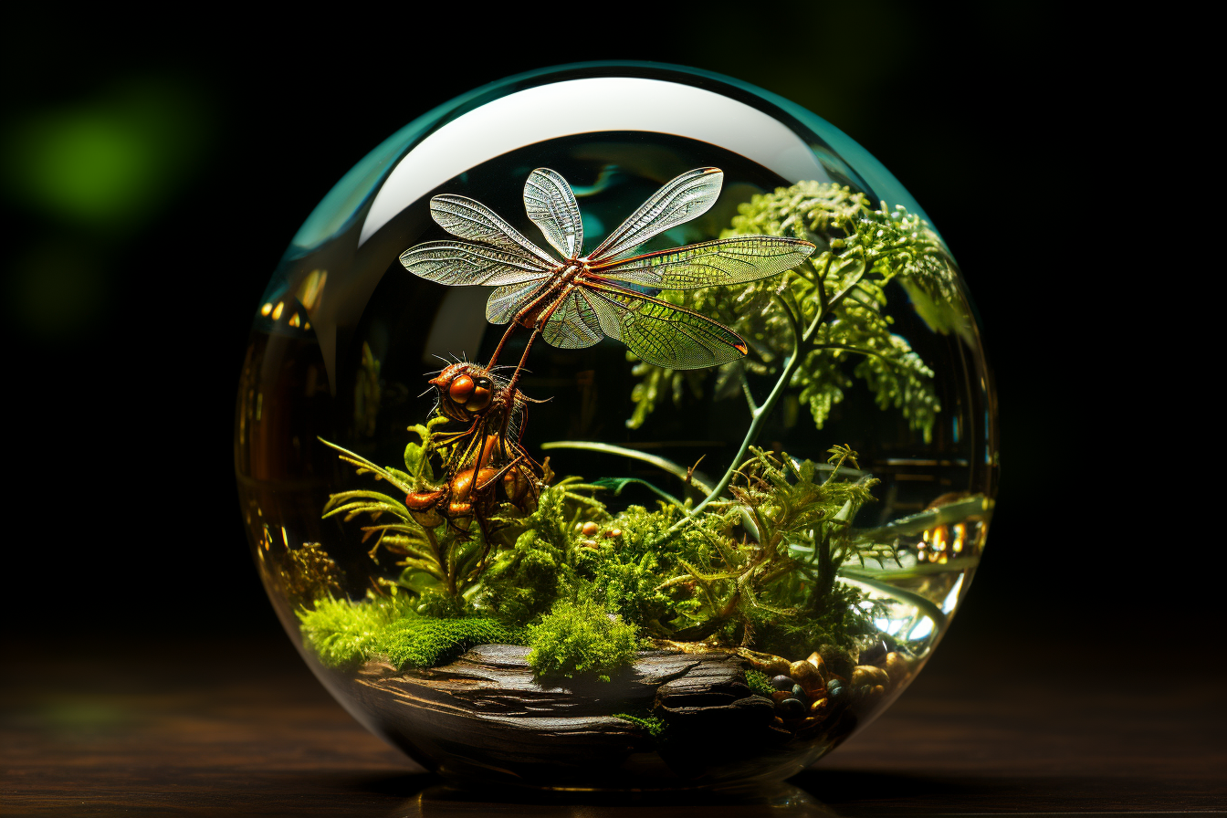 hybrid creature inside glass ball