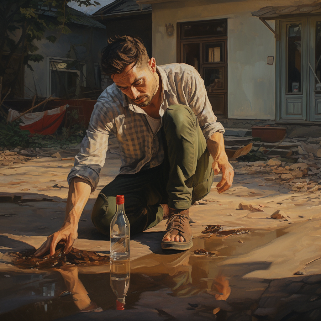 Man placing glass on ground