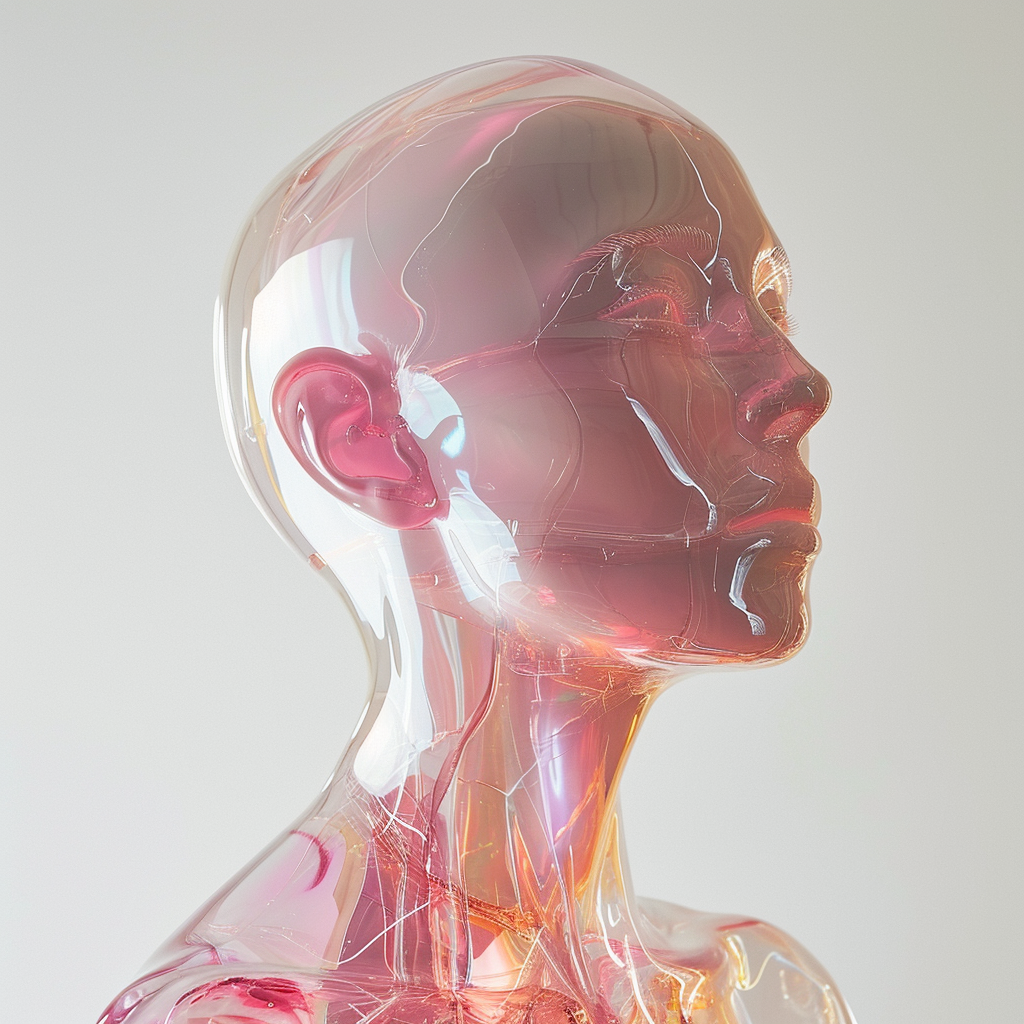 Transparent glass manikin on white background