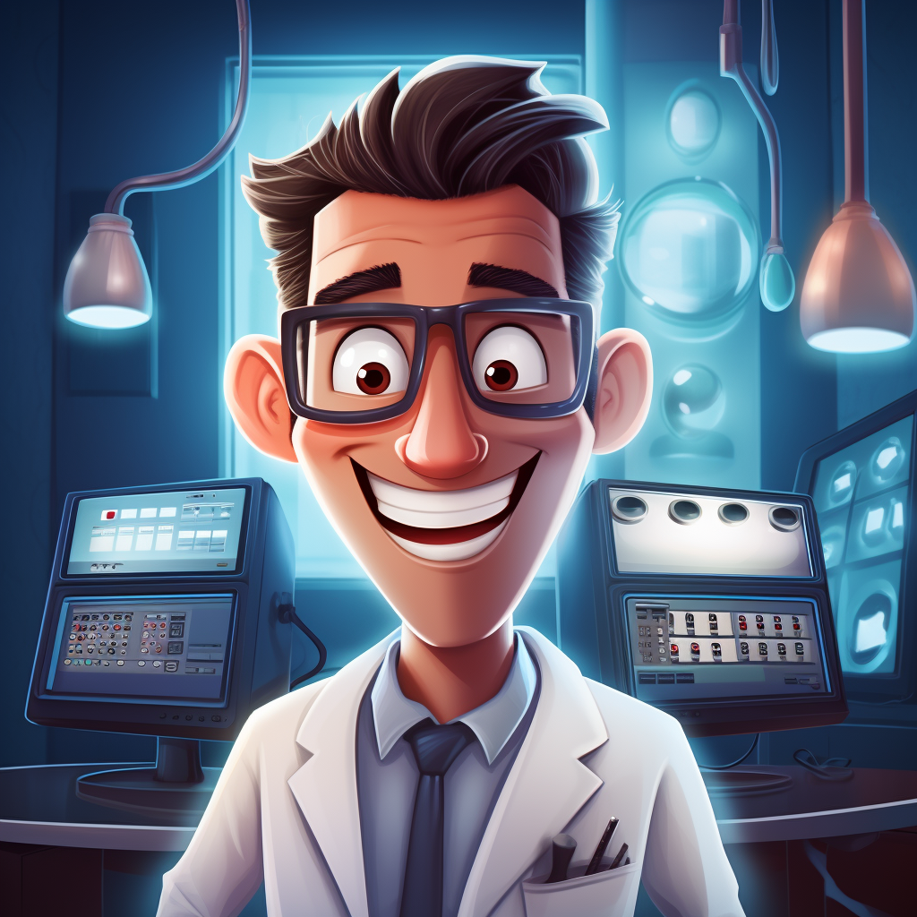 Cheerful doctor with TV screen face