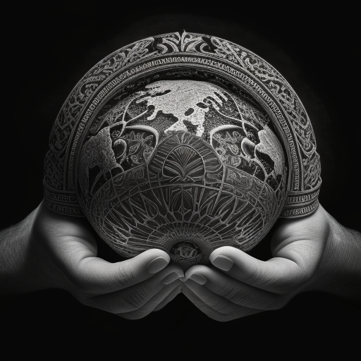 Hands holding globe with intricate details