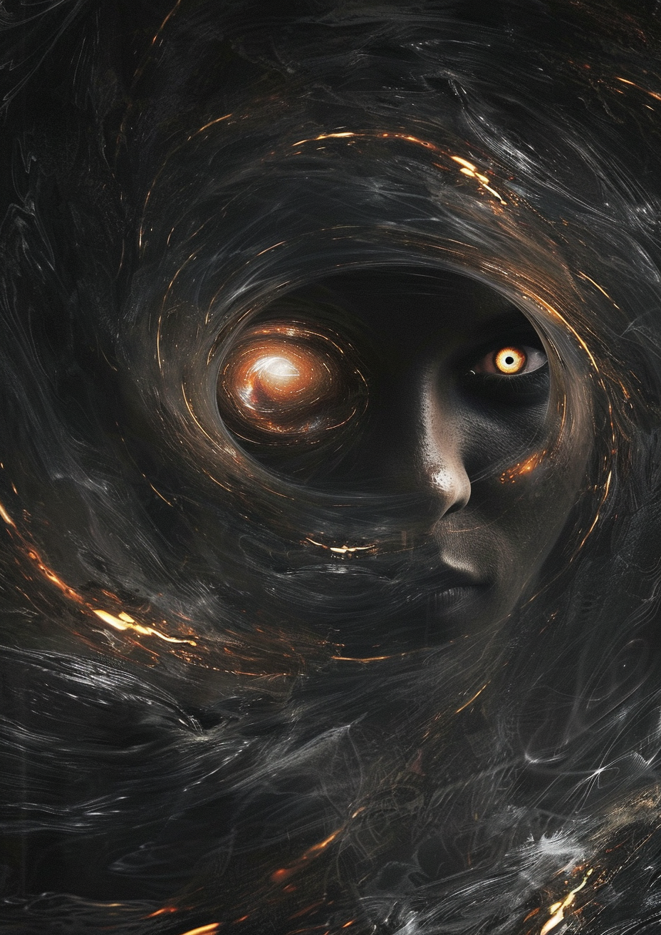 Black figure tired eyes swirling vortex