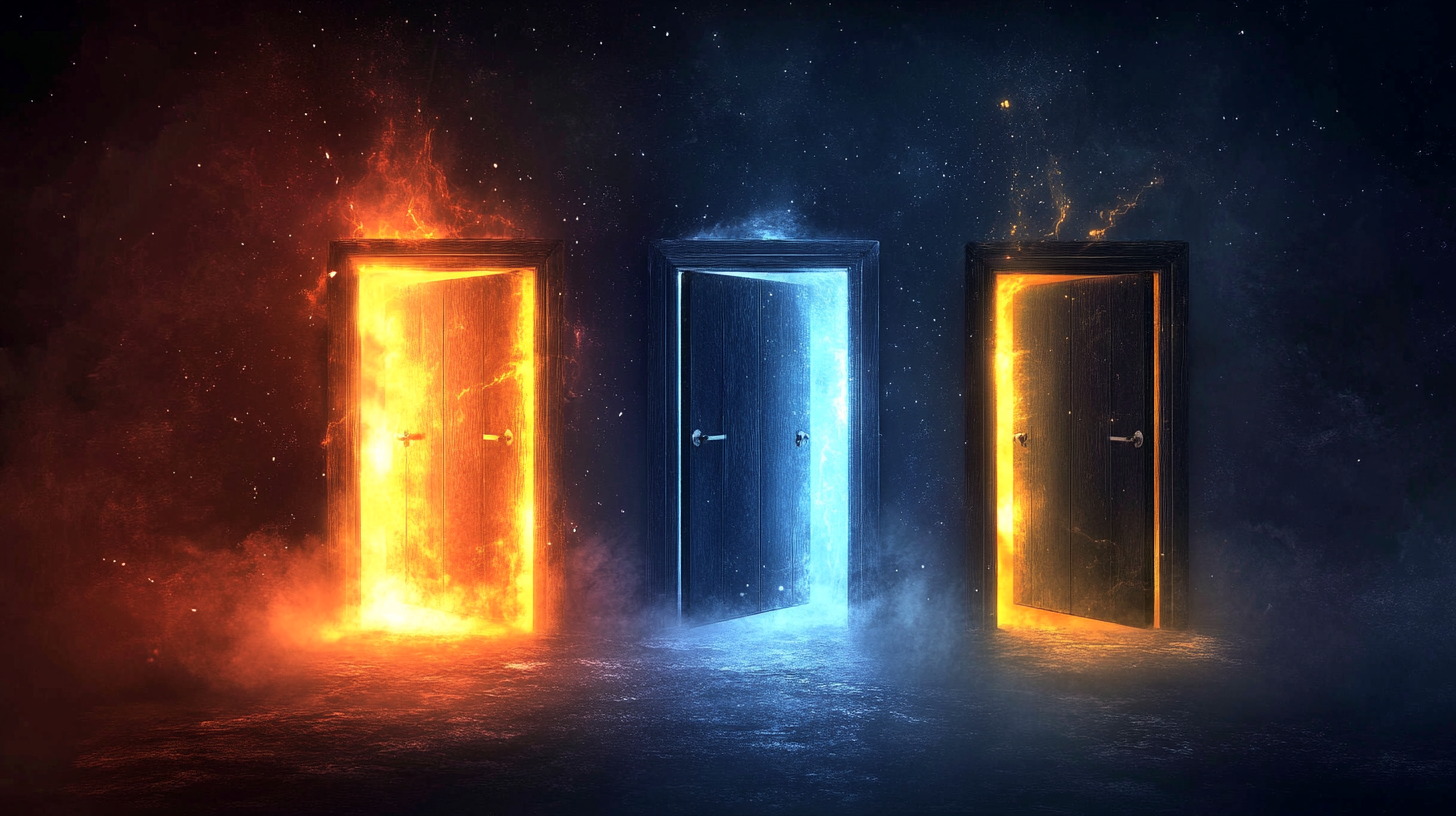 Glowing dark doors ethereal background