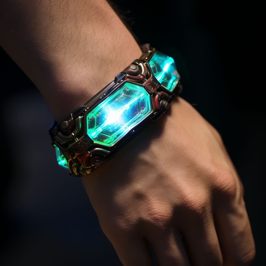 Man wearing a glowing gemstone wristband