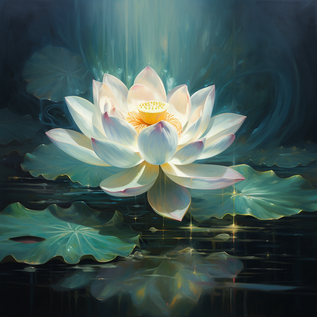 Beautiful lotus flower glowing on teal background