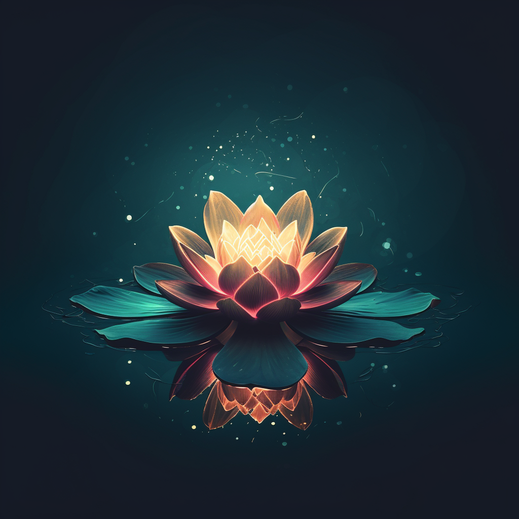 Beautiful glowing lotus on teal background