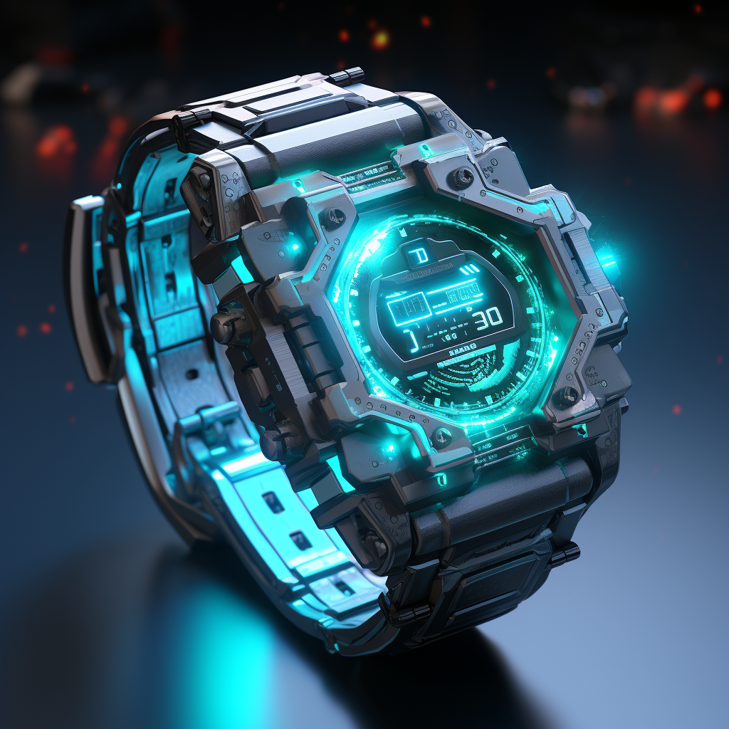 Glowing cyberpunk wristwatch in realistic style