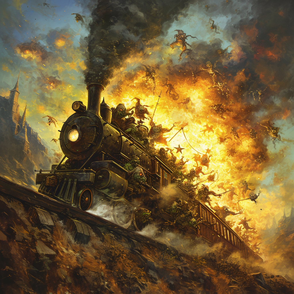 Goblins riding exploding train