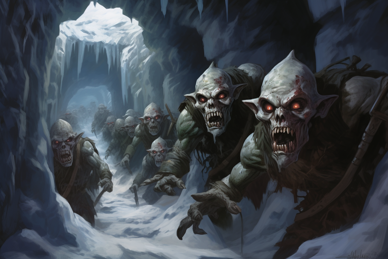 Detailed Fantasy Art of Goblins in Snow Path