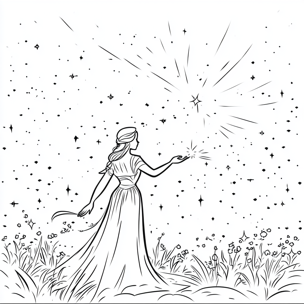 Goddess standing in starry field