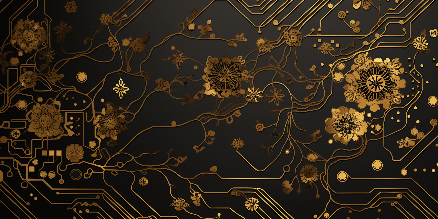 Abstract golden circuit board with flower pattern