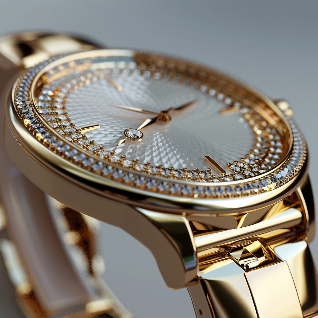 Shimmering gold diamond watch model