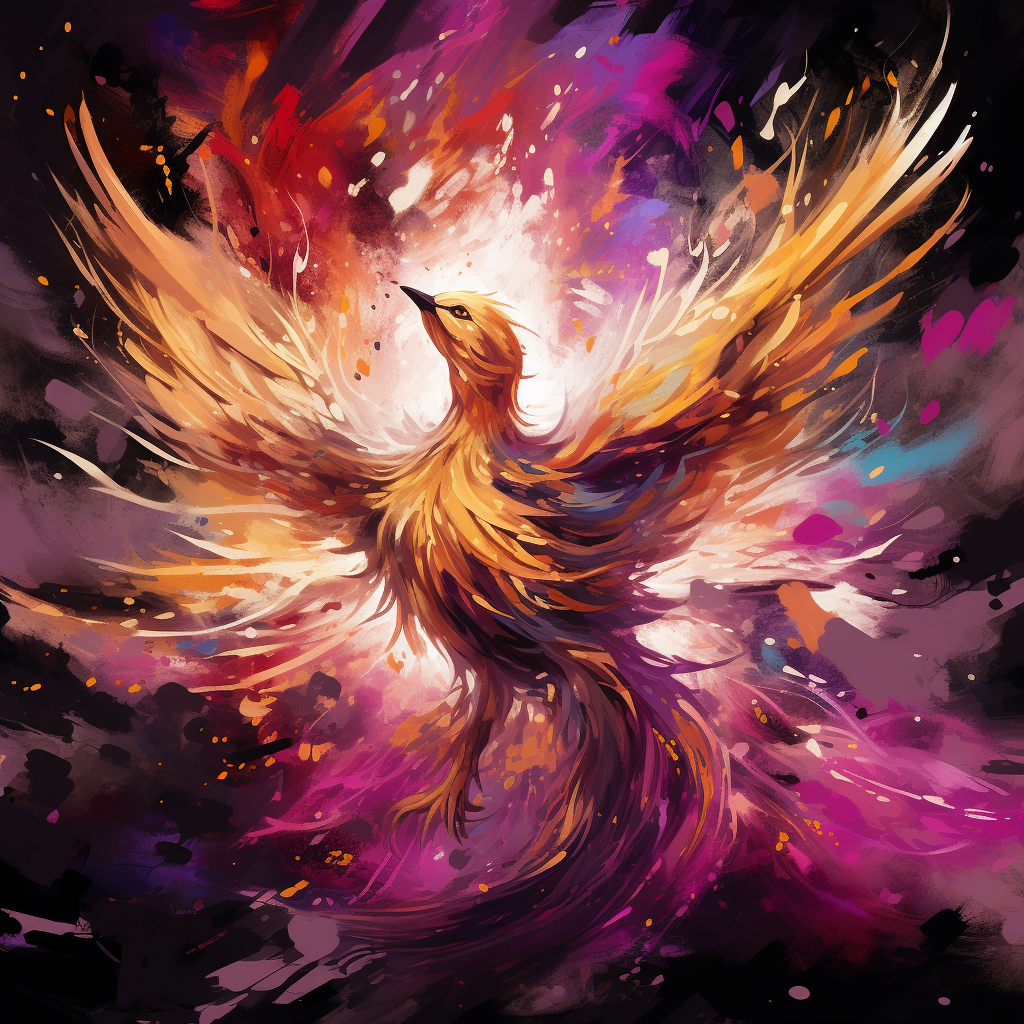 Abstract gold phoenix in colorful cubic world