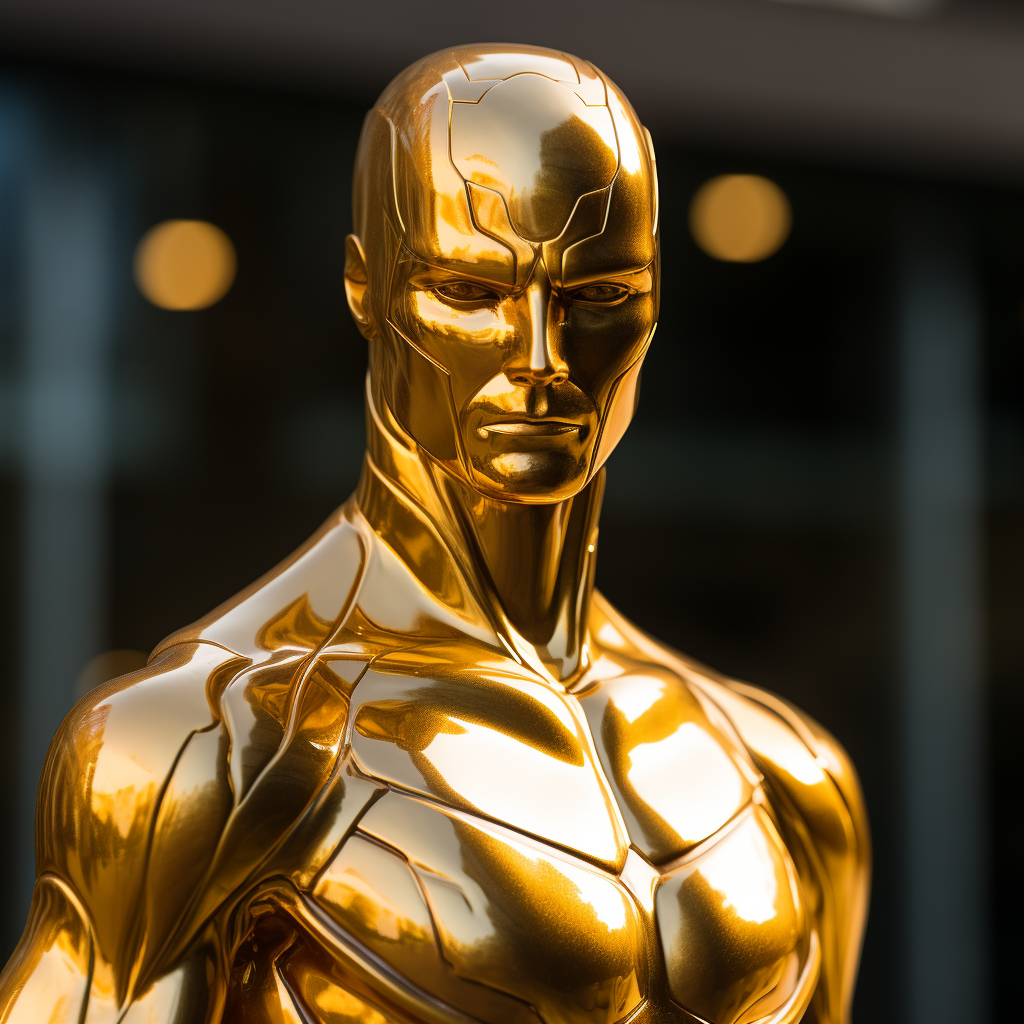 Golden man statue in modern comic book style