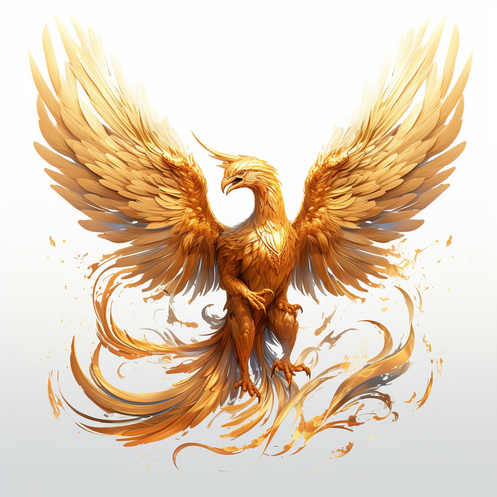 Golden Phoenix on White Background