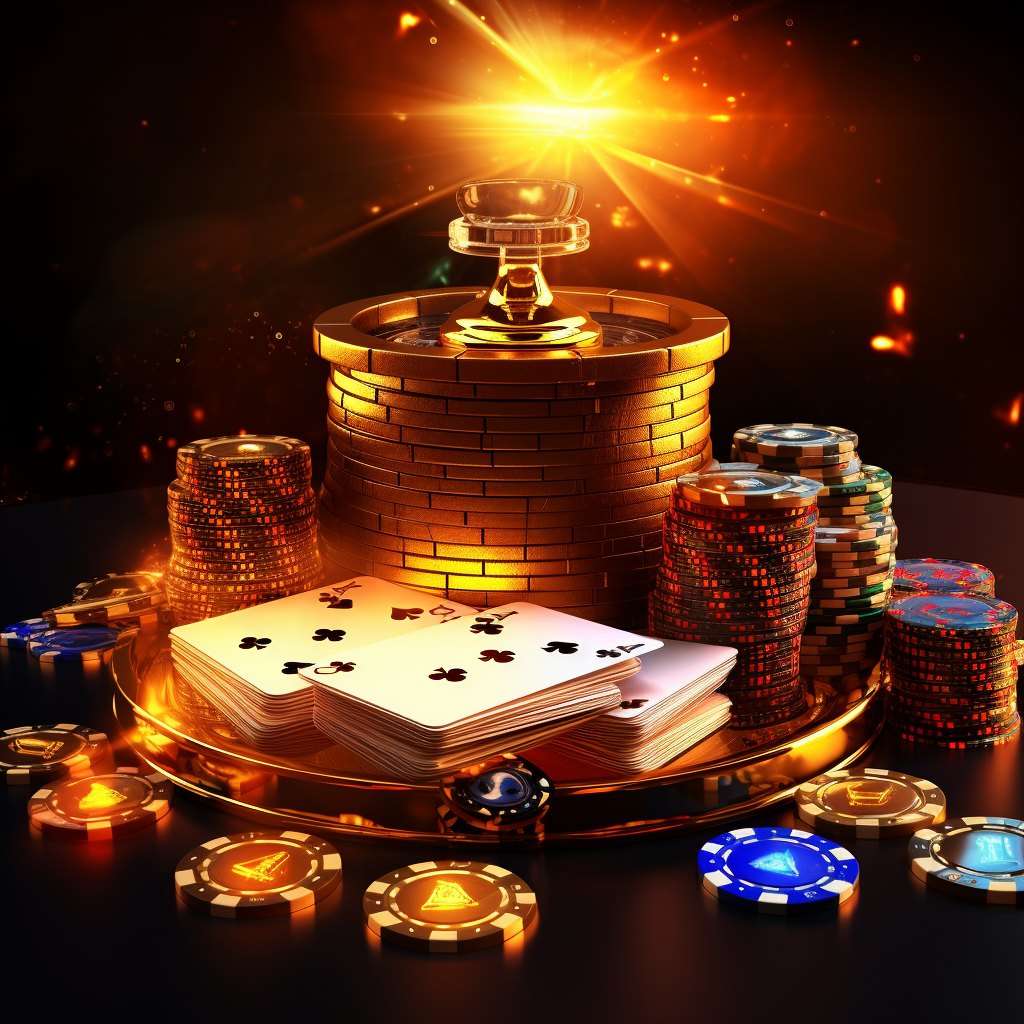 Golden poker table with black cards and chips