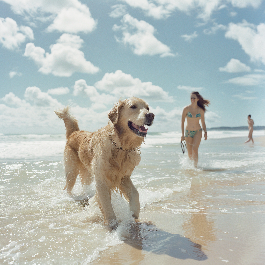 Golden Retriever Couple Beach Australia