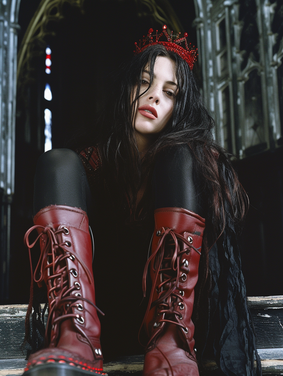 Goth Liv Tyler with Layered Hair and Red Dr Martens Boots