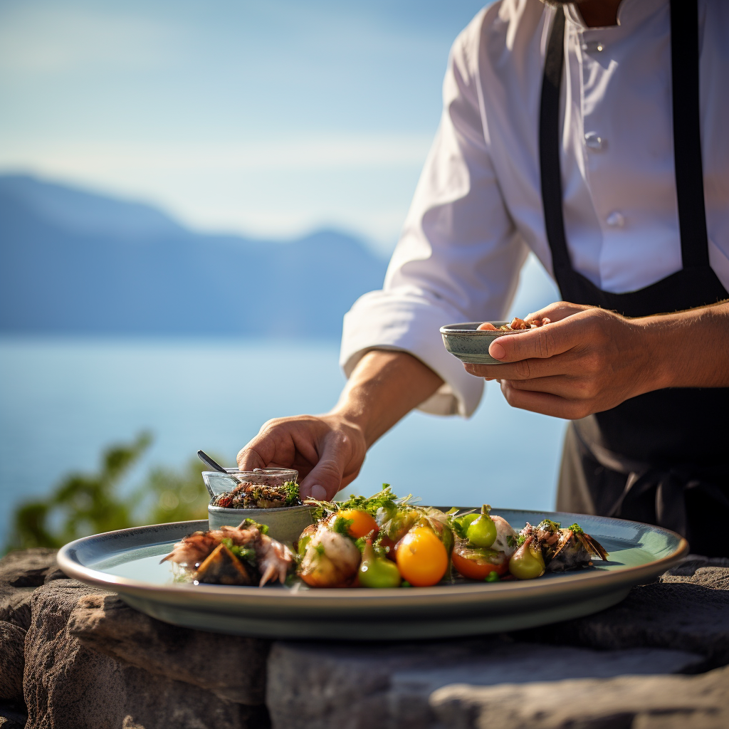 Chef serving gourmet plates with elegance