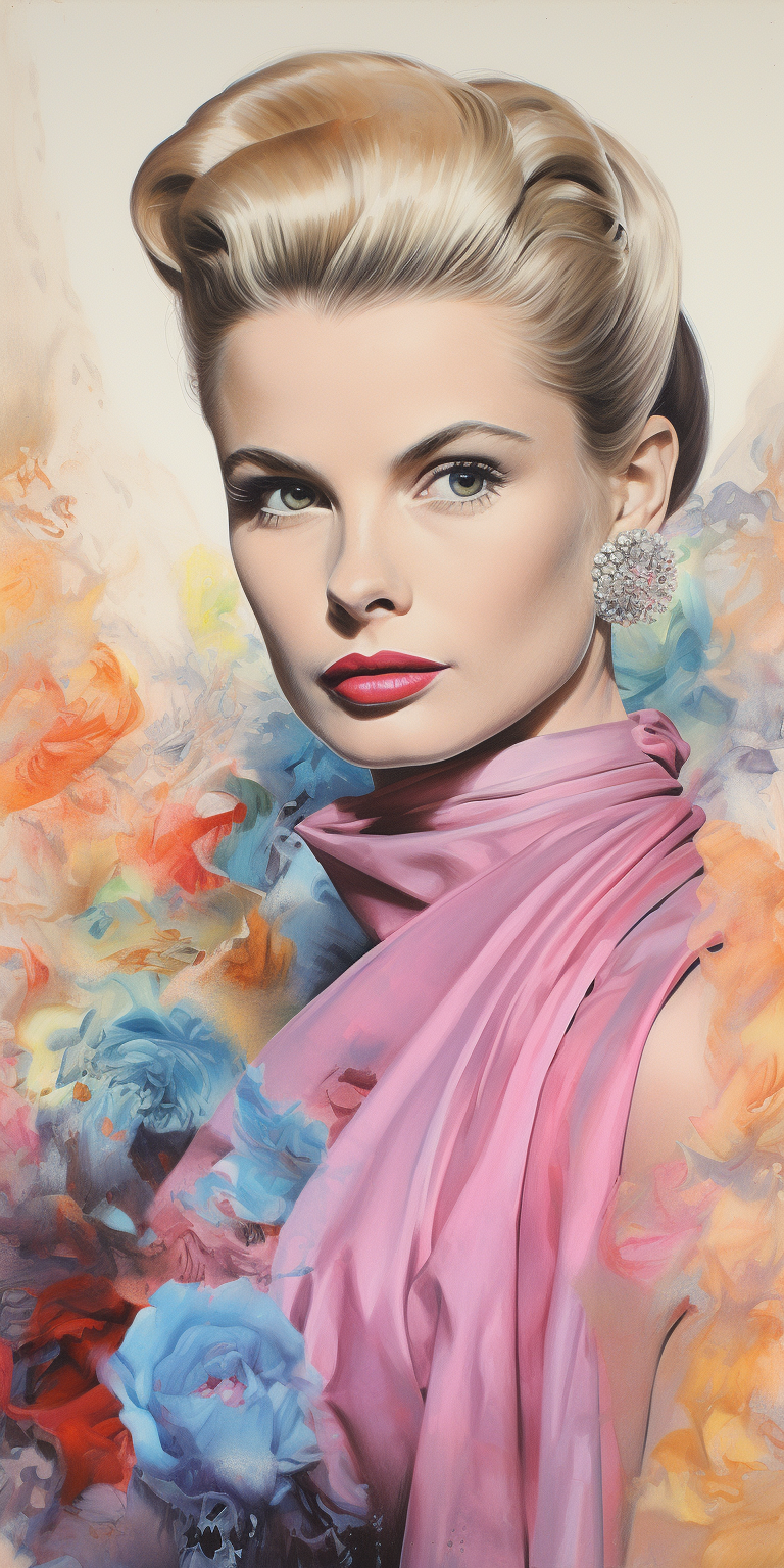 Colored pencil portrait of Grace Kelly with layered hues