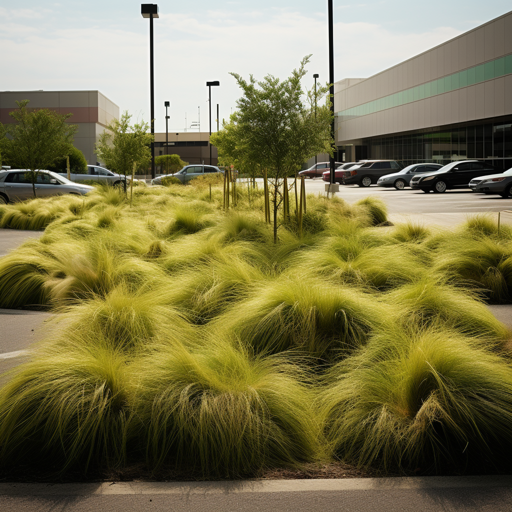 Serene grass garden near parking lot