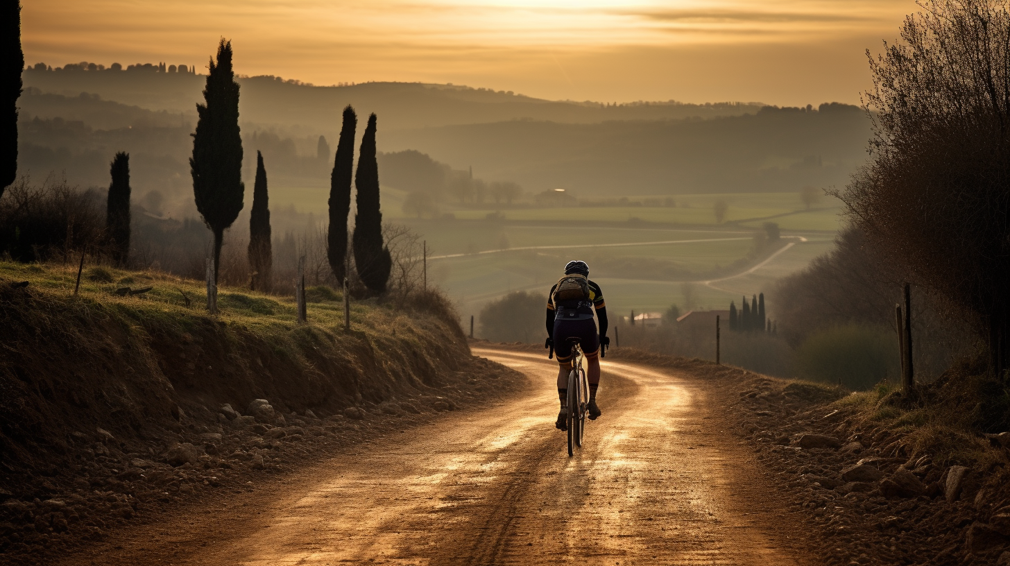 Gravel cyclist in Tuscany, morning mood