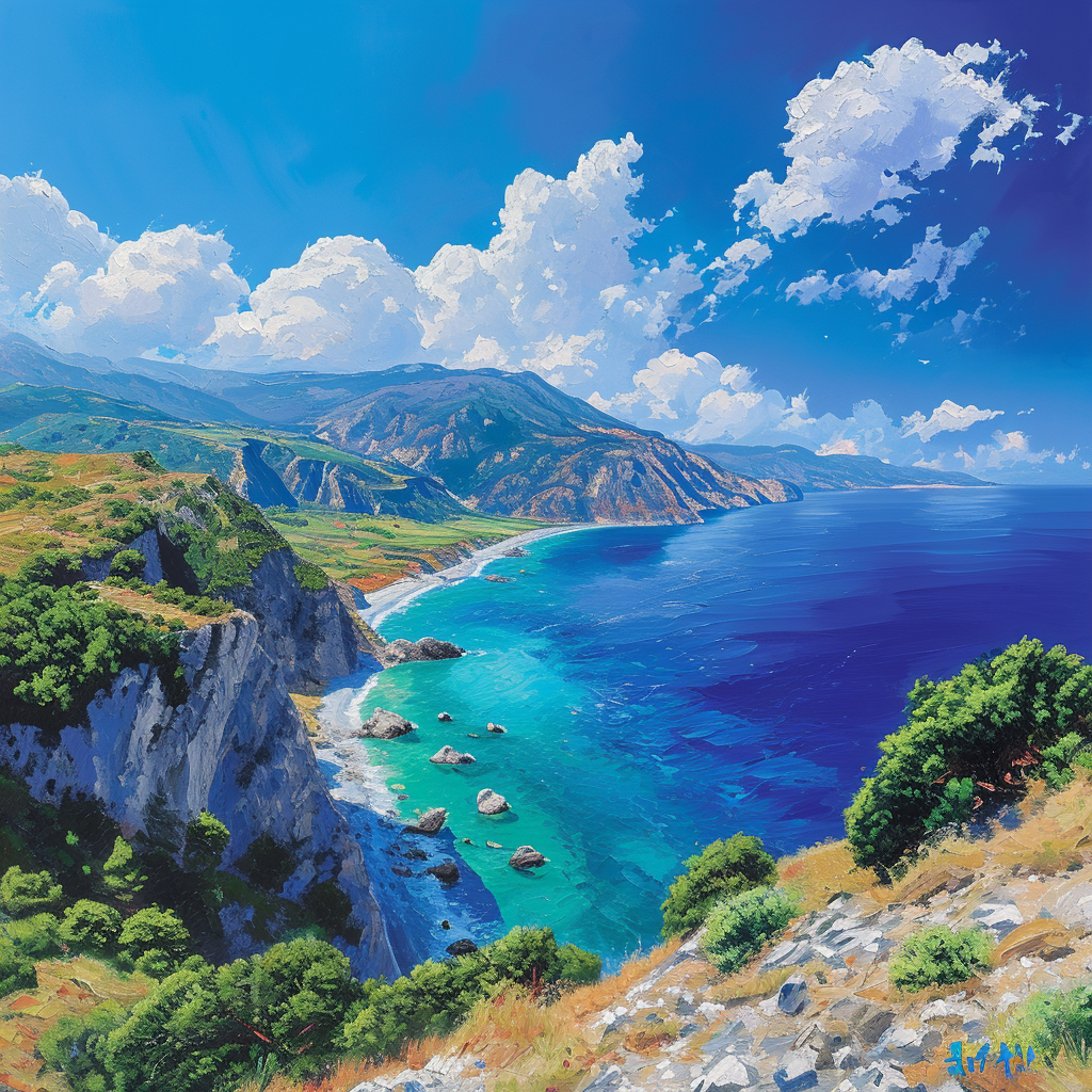 Breathtaking Greece Coast Summer Painting