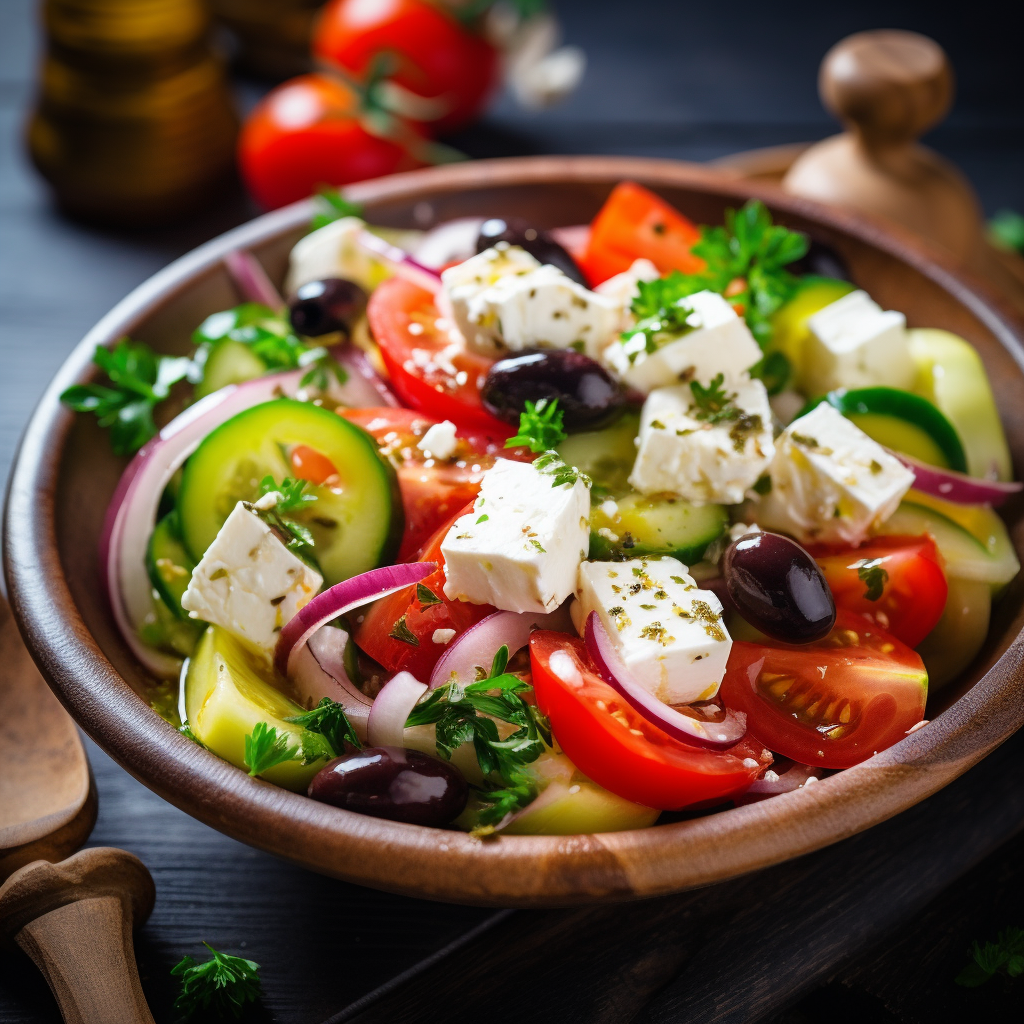 Fresh and Healthy Greek Salad with Feta Cheese and Olives