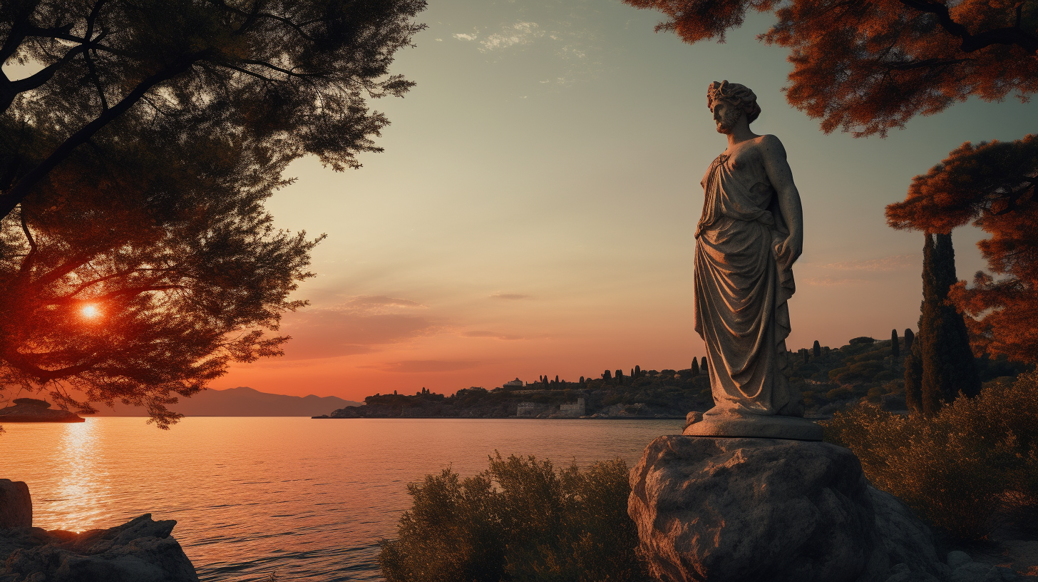 Beautiful Greek Statue by the Sunset