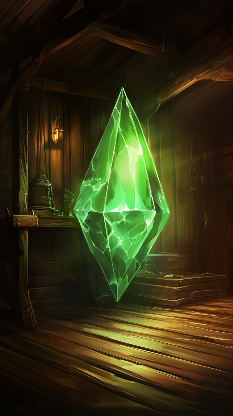 Mysterious Green Crystal in Wooden Ship Room