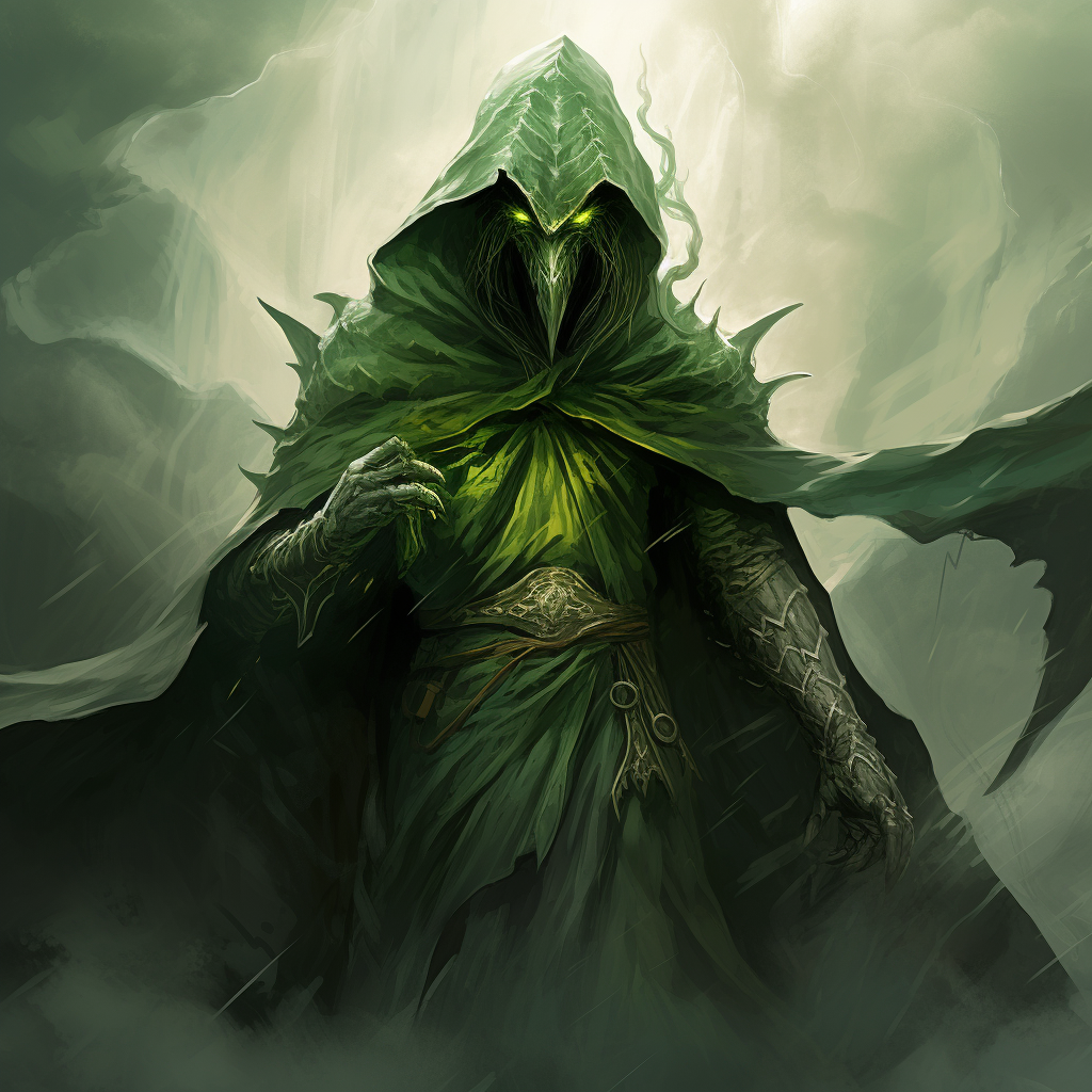 Green Dragon Man with Hooded Cloak and Dagger