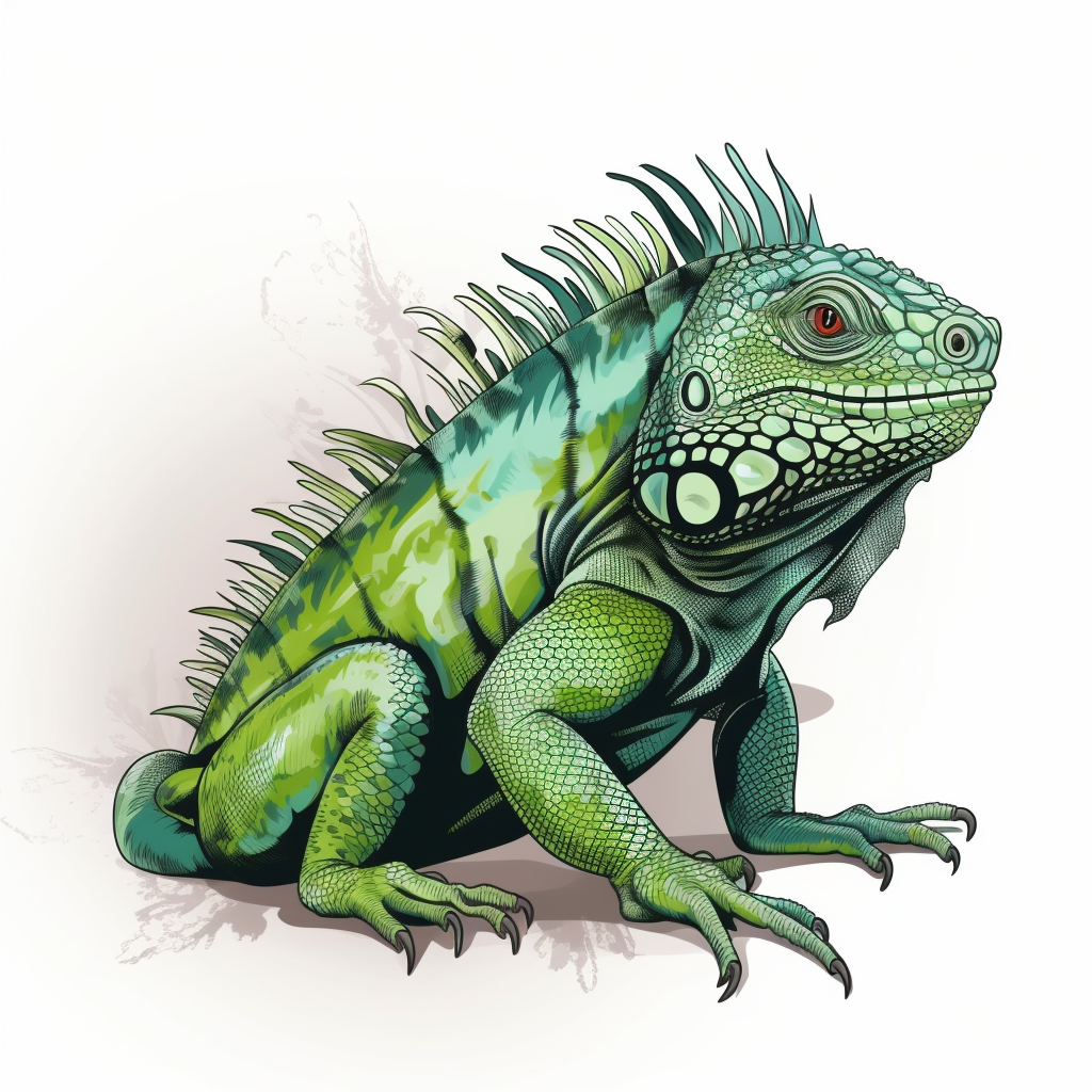 Green Iguana on White Background