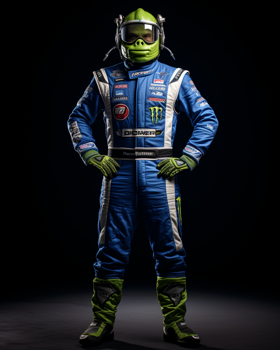 Green Orc in Race Car Uniform