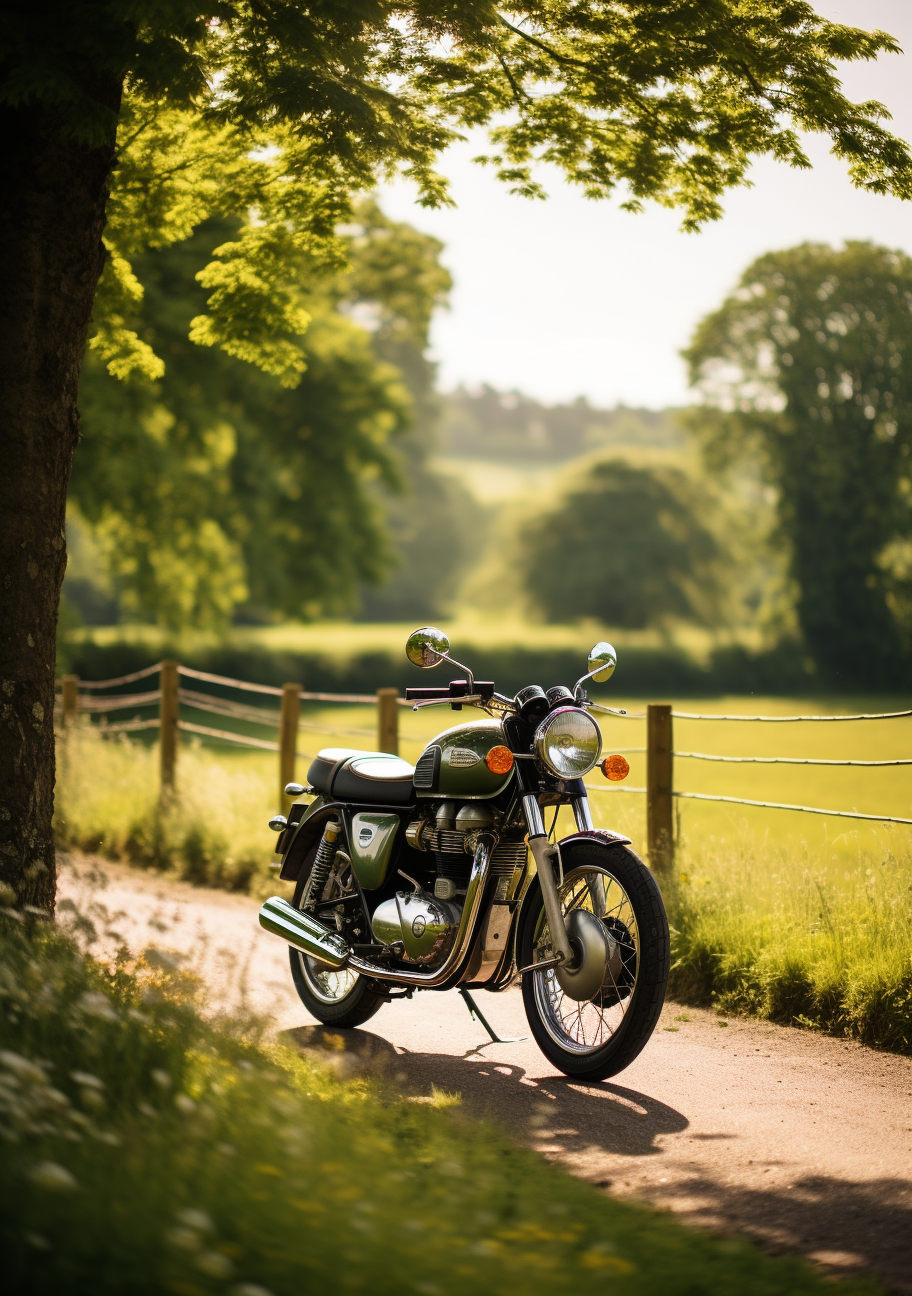 Green Enfield Bullet on Winding Road