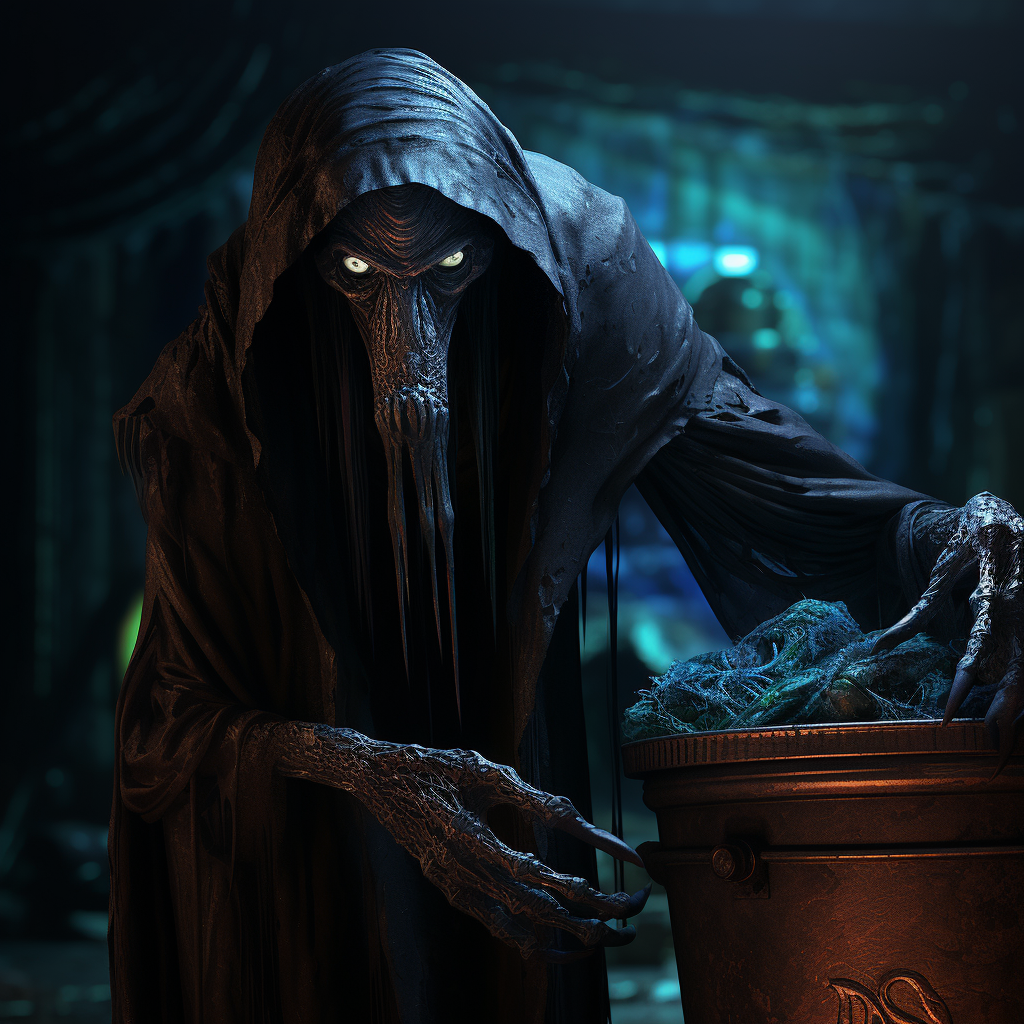 Beggar Searching in Grimdark Trash