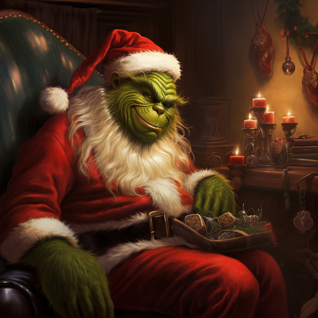 Grinch watching Santa asleep