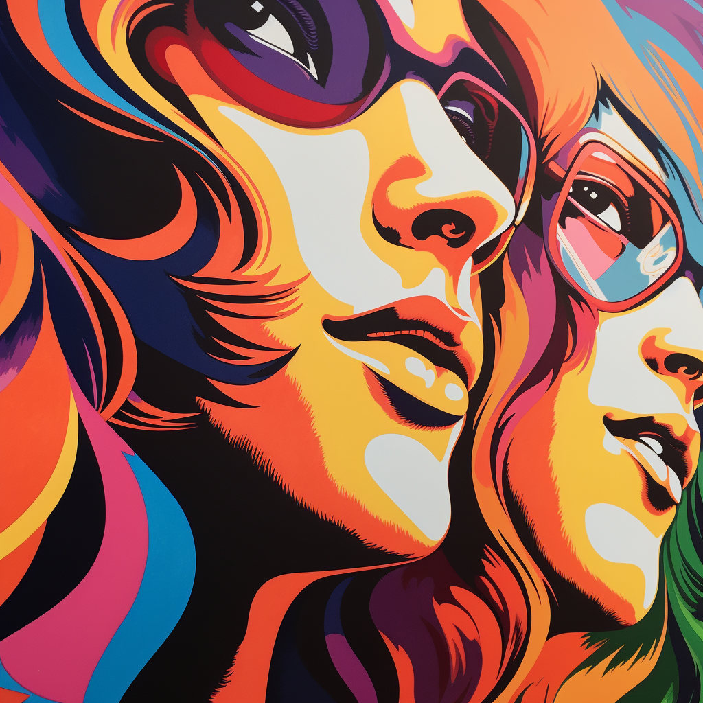 Close up face on groovy 70's concert poster