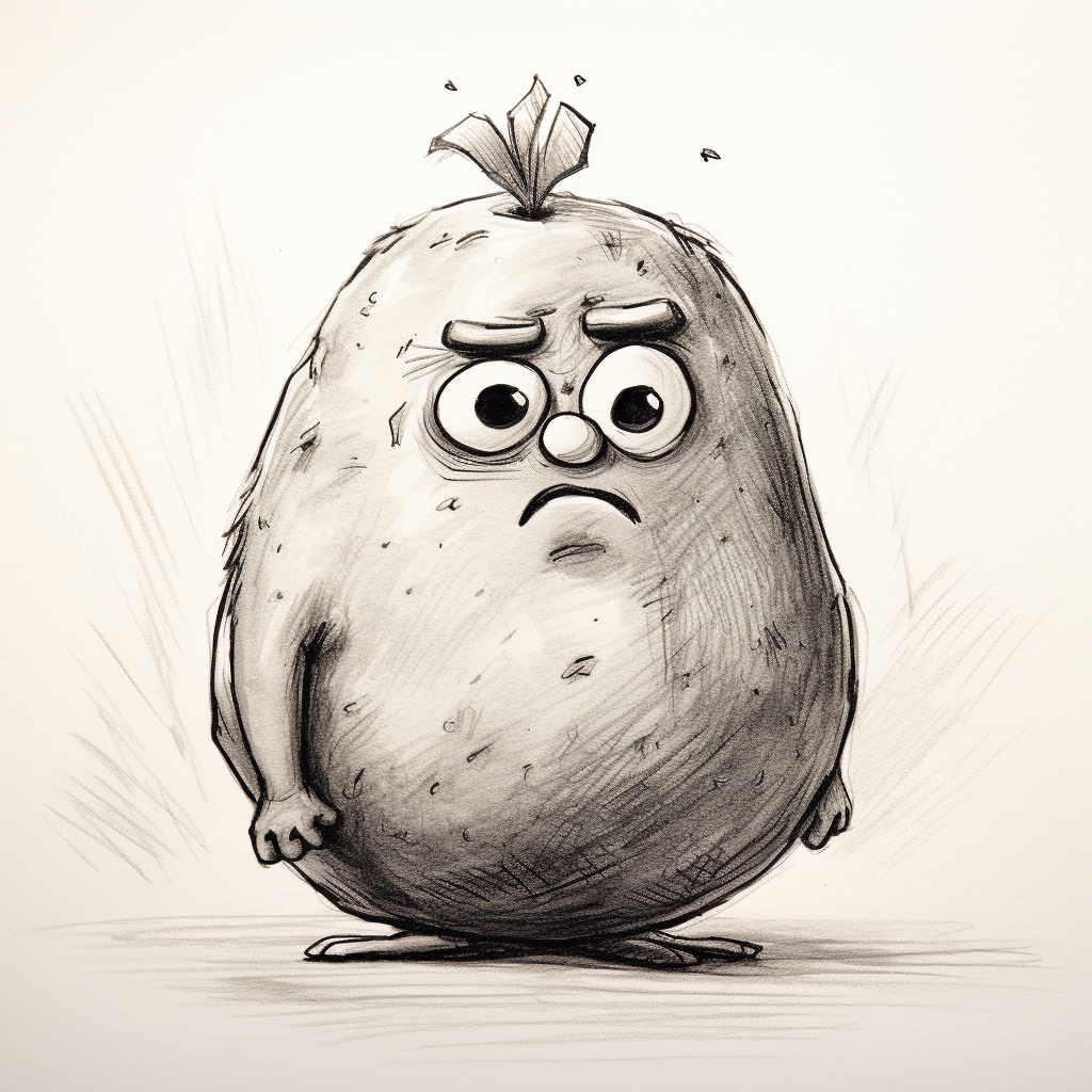 Grumpy potato sketch illustration for storybooks