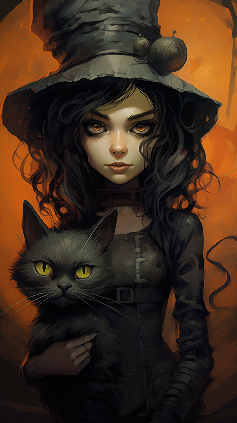 Dark-themed Grunge Witch with Black Kitty