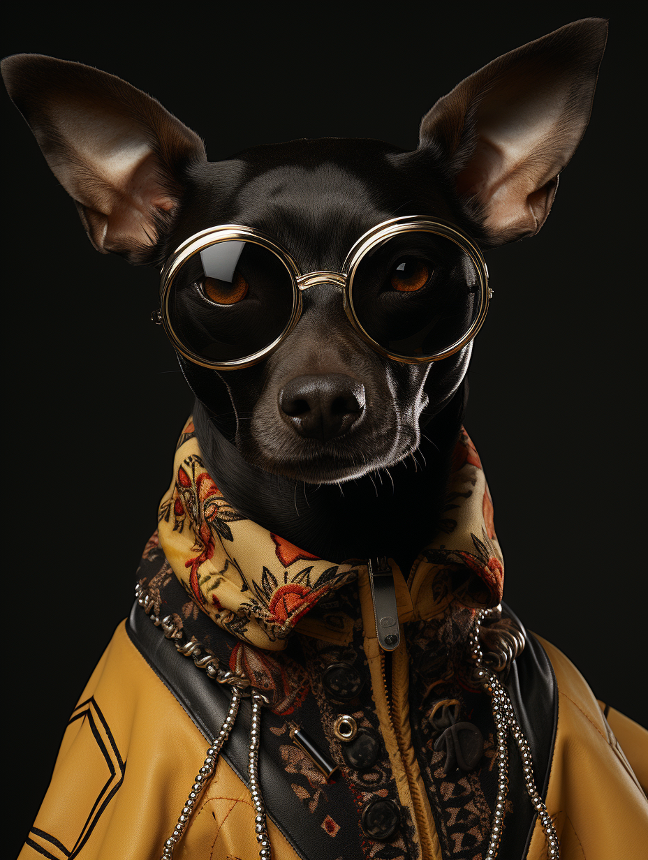 Luxury Gucci dog in stylish attire