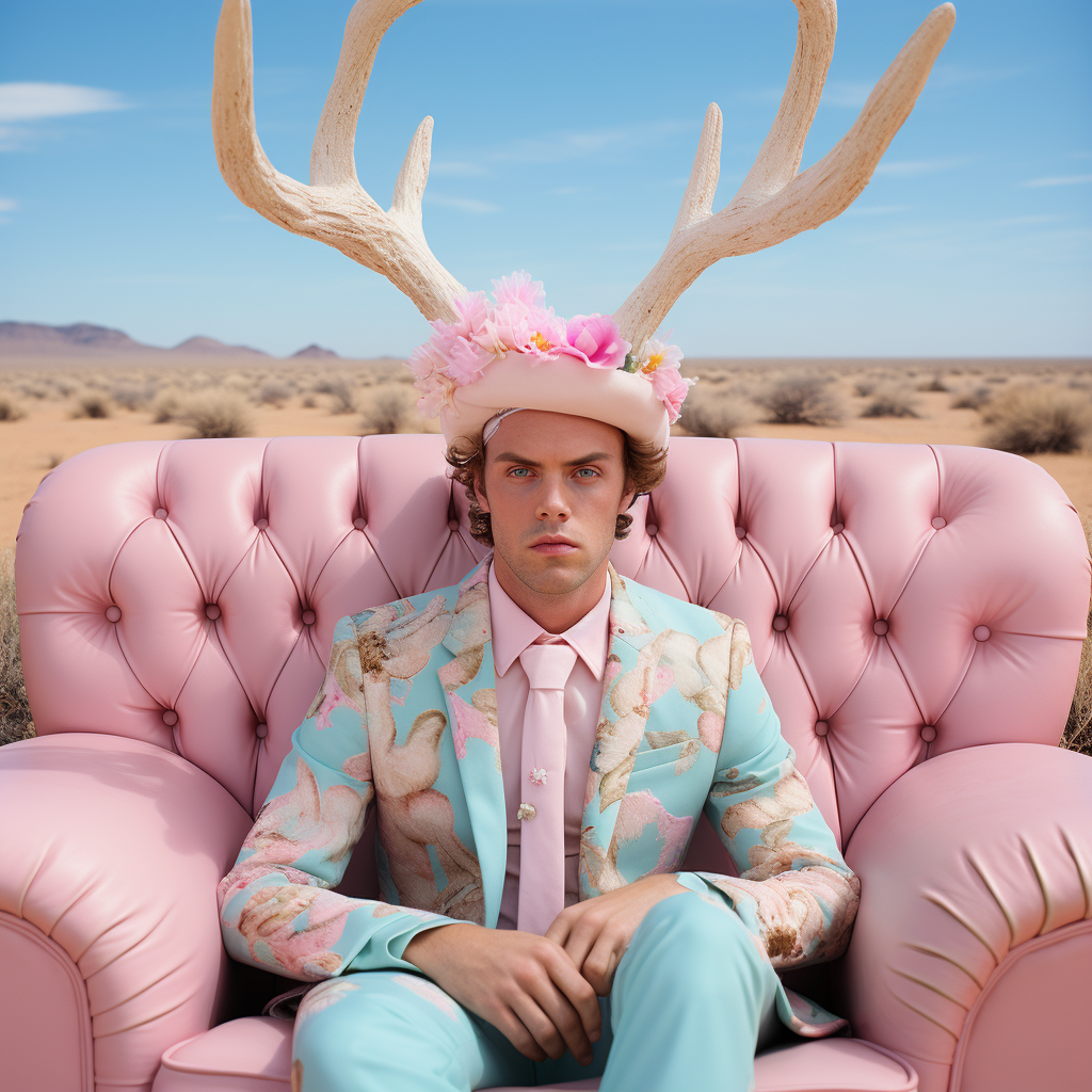 Guy with Deer Antlers in Floral Blue Suit